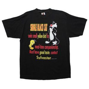 Vintage 1995 Looney Tunes Sylvester Tweety Black Short Sleeve T Shirt Top sz XL